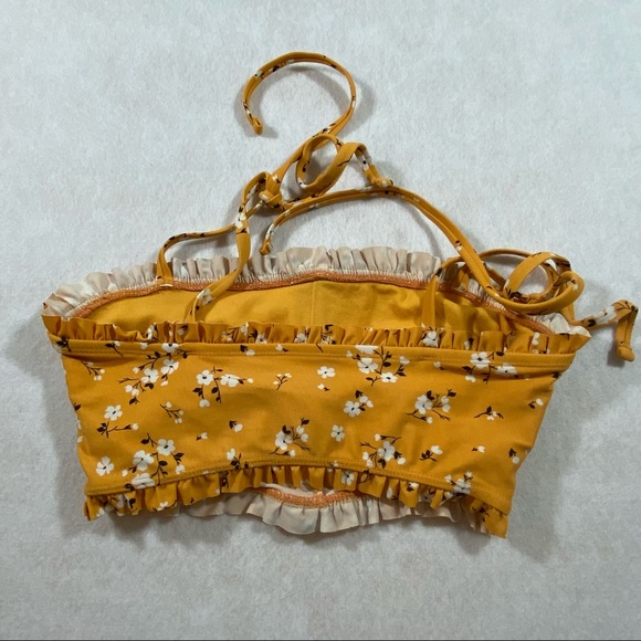 Xhiliration Cropped Top Swim Top Mustard Small floral Print Ruffled biki… - Picture 4 of 11